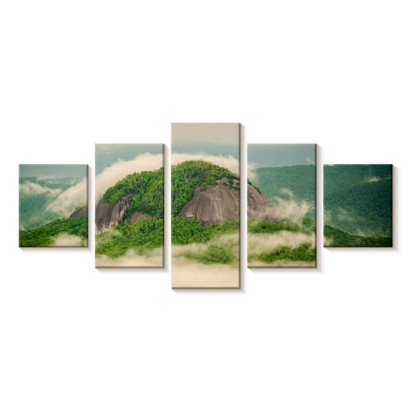 Elephant Stock Pisgah Forest Mountain Wall Art - Horizontal Multi Panel Canvas - Living Room Wall Decor - Nature Multi Panel - Teal And Green Decor - 29" x 12"
