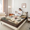 thumbnail image 3 of Castle Fairy Teens Vintage Plaid Patchwork Wildlife King Sheets 4pcs,Bear Deer Paw Mountain Campfire Bedding,Tan Brown Black,1 Fitted Sheet, 1 Flat Sheet and 2 Pillowcases, 3 of 6