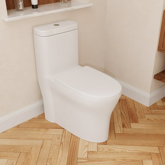DV-1F0197 One Piece Toilet Modern Toilet, Fully Skirted Dual Flush Bathroom Toilets Standard Size White Toilet (Seat Included)