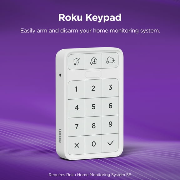 Roku Smart Home Keypad Wireless Indoor Add-on for Roku Home Monitoring System with Easy Arm & Disarm, Long Battery Life, Manual Panic Button, Works with Roku Hub