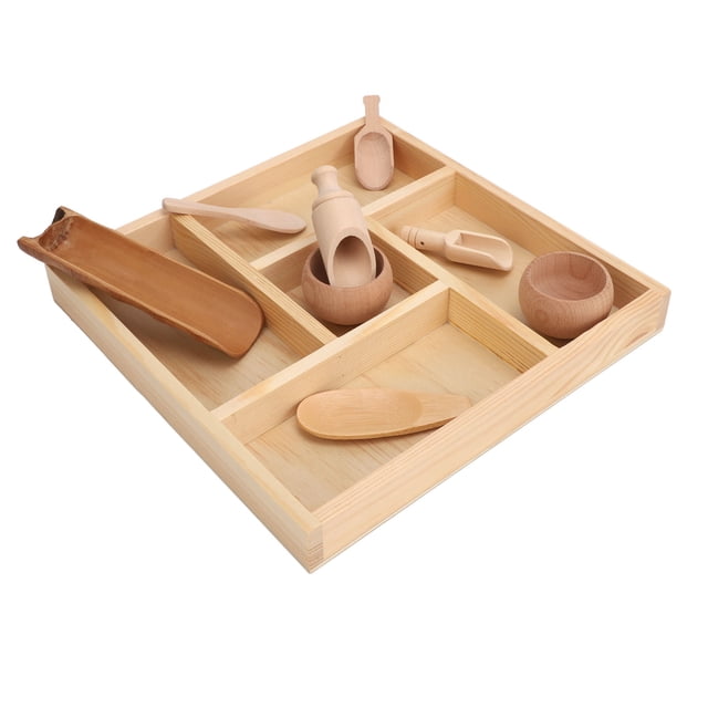 Sensory Bin Tools, Pretend Dish Toys Safe Wooden for Toddlers for Transfer Work