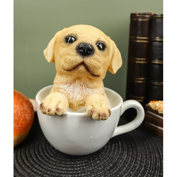 Ebros Realistic Adorable Golden Labrador Puppy in Teacup Statue 6"H