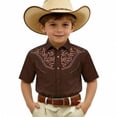 thumbnail image 4 of YM Toddler Summer Shirts Boys, Boys Western Cowboy Print Shirt Short Sleeve Button Down Casual Top for Children And Youth (10-11 Years,Brown2), 4 of 4