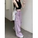 thumbnail image 1 of Pantalones de estilo americano de verano con cintura alta y cordón para mujer que muestran pantalones anchos y ceñidos con caída, 1 of 5