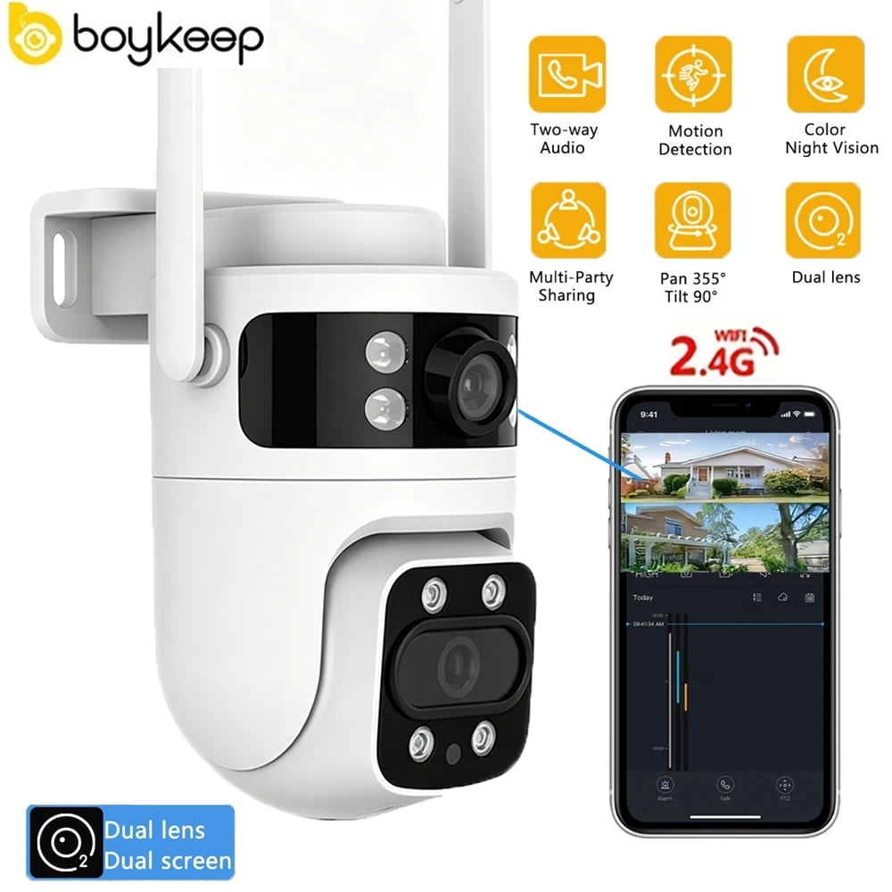 Security Camera Outdoor Dual Lens, 2.4Ghz&5Ghz WiFi 360° PTZ