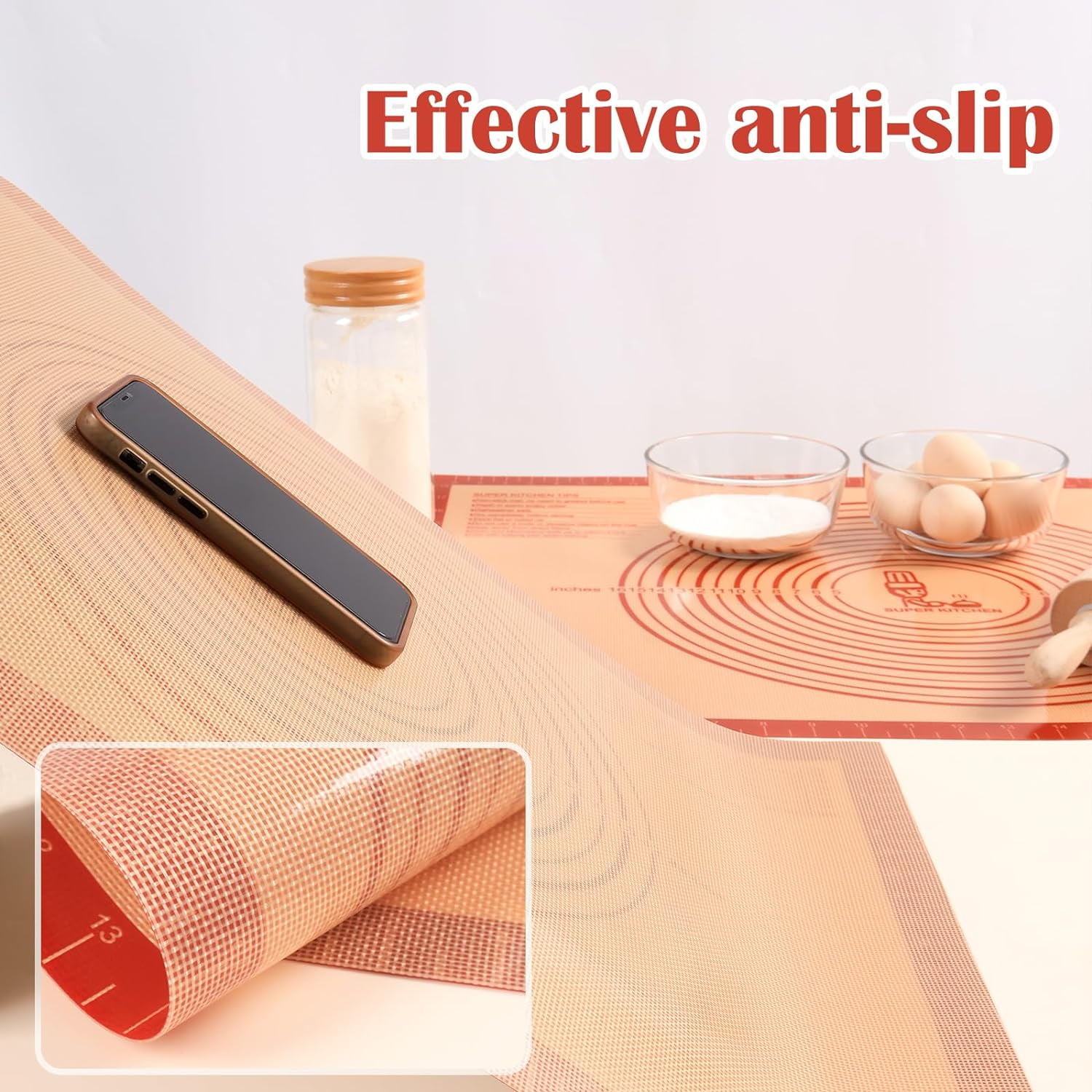 Non-slip Silicone Pastry Mat Extra Large with Measurements 28''By 20'' for Silicone , Counter, Dough Rolling, Oven Liner,Fondant/Pie Crust By Red