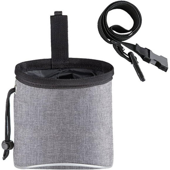 Sac à friandises pour chien - Sac à nourriture pour chien - Sac à nourriture multifonction avec distributeur de sacs à déjections canines - Ceinture réglable (gris)