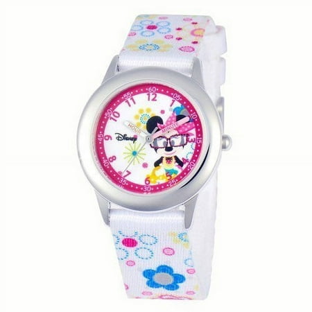 Minnie Mouse Girls' Stainless Steel Time Teacher Watch, Printed Strap