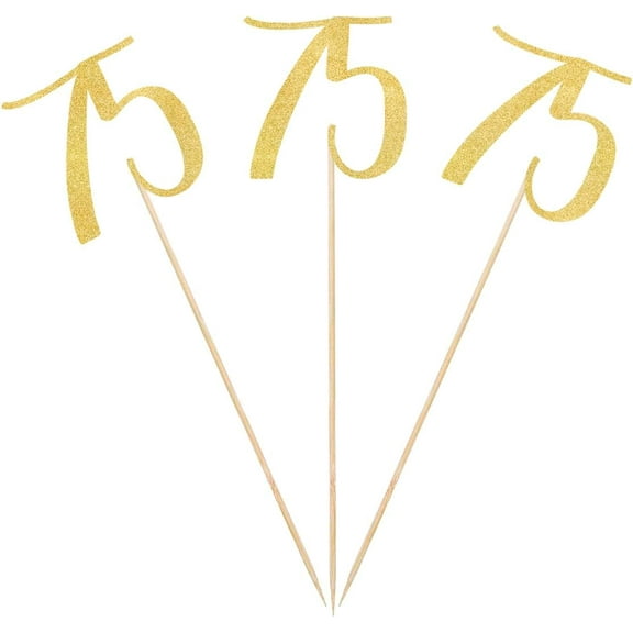 Gold Glitter 75th Birthday Centerpiece Sticks, 12-Pack Number 75 Table Topper Anniversary Party Decorations