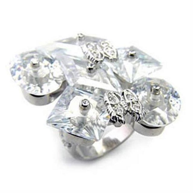 Bague en Argent Sterling Rhodium 925 avec AAA CZ&44; Clair - Taille 8