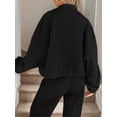thumbnail image 6 of Women Casual Stand Collar Zip Up Fashion Hem Drawstring Pocket Loose Baseball Jacket with Pockets Black XL, 6 of 9