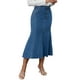 thumbnail image 4 of FALDA MAXI DE DENIM PARA MUJERES INSPIRE CHIC, CINTURA ALTA, AJUSTE CASUAL Y ACAMPANADA, FALDA LARGA DE JEAN, TAMAÑO L, AZUL, 4 of 6