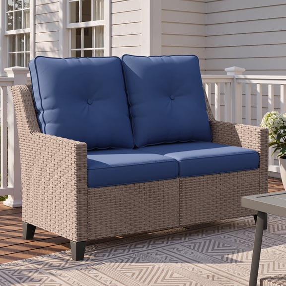 NestNook Outdoor Wicker Loveseat, 2-Seat Patio Love Seat with 4-Inch Olefin Cushions, Patio Couch for Porch, Backyard, Garden and Deck