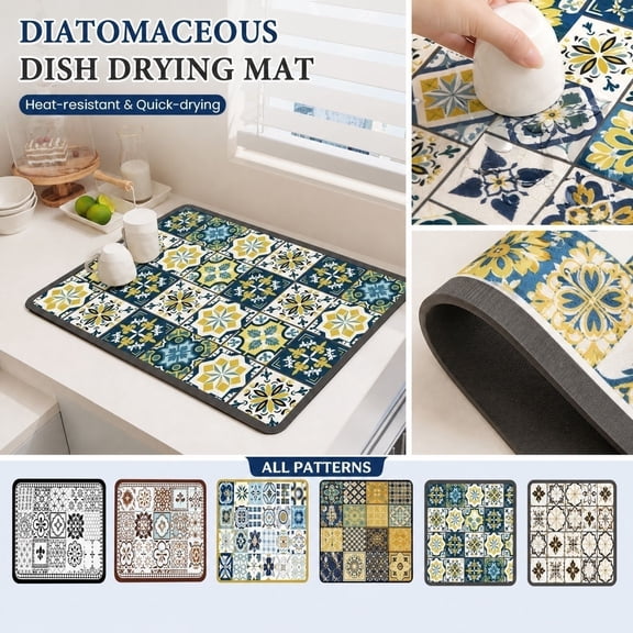 Drying Mat for Kitchen Counter Extra Large Vintage Kitchen Decor Heat Resistant Mat Non Slip Waterproof Mat for Dishes Dinners and Cooking Preparation Decorative Gift for