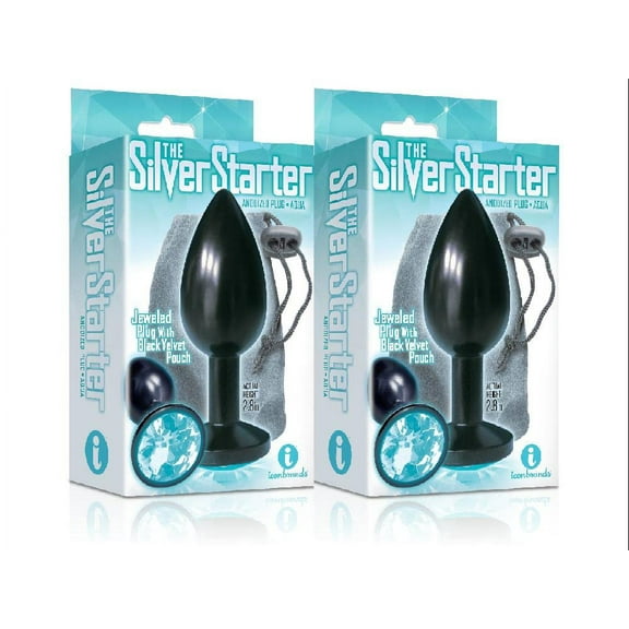 (2 Pack) The 9's, The Silver Starter, Bejeweled Annodized Stainless Steel Plug, Aqua