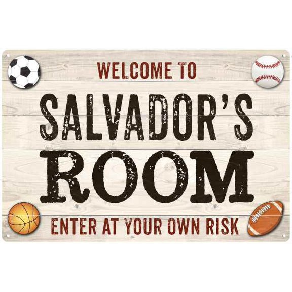 SALVADOR'S Room Kids Bedroom Sign Boy's Gift 8x12 Metal 108120090345