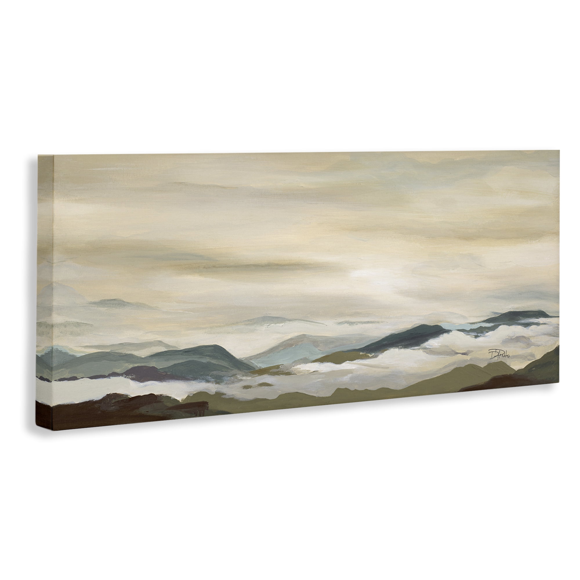 Stupell Industries Solemn Mountains Peeking Landscape Painting Gallery Wrapped Canvas Art Print Wall Art, 30 x 13