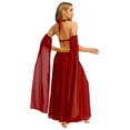thumbnail image 2 of Kaerm Womens Belly Dance Performance Dress Halter Sequins Crop Top with Side Slit Chiffon Skirt Burgundy L, 2 of 7
