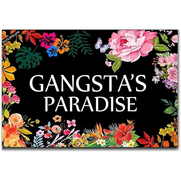 Gangsta's Paradise Flower Doormat Funny Welcome Mat Floor Mat Rug Outdoor Front Door Bathroom Mats Indoor Decorations Mats 16x24 Inch