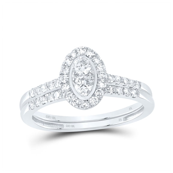 10kt White Gold 1/2 Cttw Natural Diamond Oval Single Halo Wedding Engagement Anniversary Bridal Set, Women Size: 5-9
