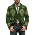 thumbnail image 2 of CONZONE St. Patrick's Day Mens Corduroy Blazer Casual Suit Jacket for Men Clover Embroidery Two Buttons Elegant Slim Fit Dress Jacket for Performance,Prom,Wedding, 2 of 5