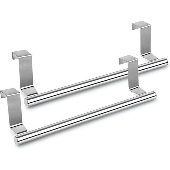 Over The Door Towel Rack, 14" Kitchen Towel Holder Over Cabinet Door Towel Bar,Stainless Steel for Cupboard for Kitchen Dish Towel Holder Hanger, 2 Pack (Silver)