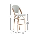 thumbnail image 5 of Merrick Lane Set of Two Indoor/Outdoor Stacking French Bistro Bar Stools with White and Gray Patterned Seats and Backs & Bamboo Finished Metal Frames, 5 of 12