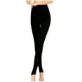 thumbnail image 2 of YABCSAZ Women's Fleece Lined Stirrup Tights Winter Thermal Tights Sheer Illusion Stirrup Opaque Warm Leggings High Waist Stretchy Stirrup Foot Tights, Black, 2 of 5