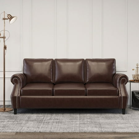 Easy - to - Clean Leather Alternative - Birch Wood Legs for Support - Home Office Lounge - Comfortable 3 - Seater Sofa