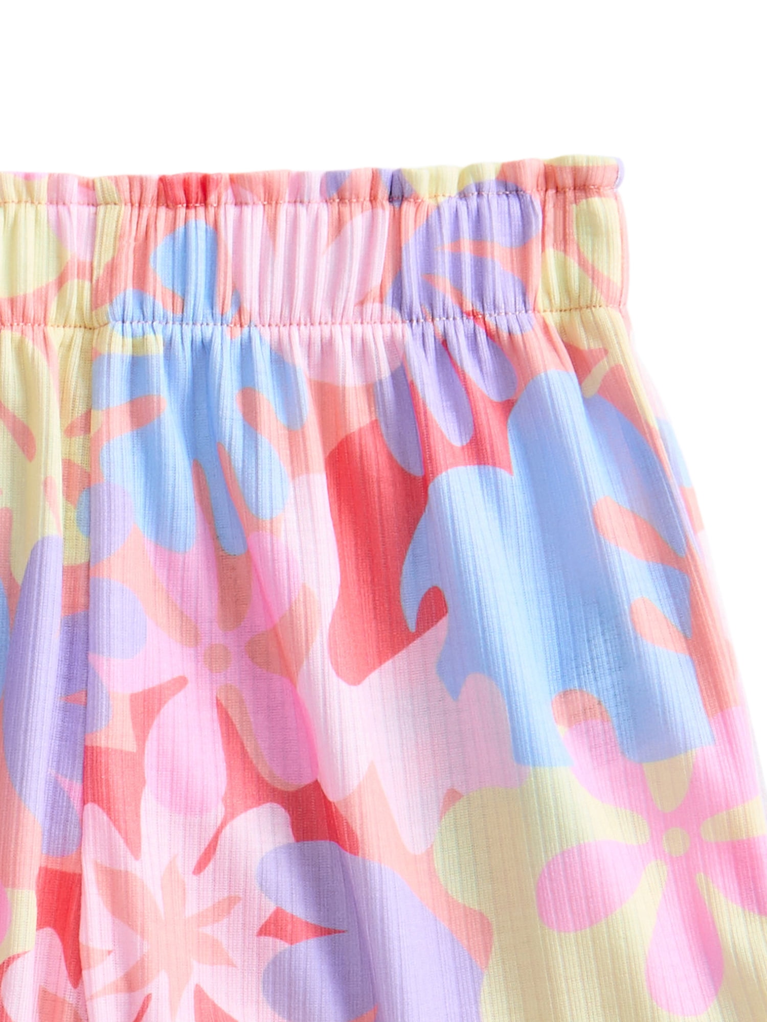 Wonder Nation Toddler Girl's Ribbed Print Tee and Shorts, 2-Piece Pajama Set, Sizes 12M-5T