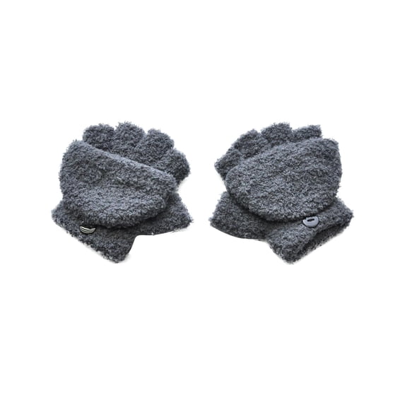 WREESH Children's Solid Colored Fleece Winter Gloves Thickened Fleece Comfortable Warmth for Winter Gray