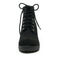 thumbnail image 3 of Second-S Black Suede Soda Women Ankle Combat Boots High Heels Lace Up Side Zipper Booties 6.5, 3 of 4