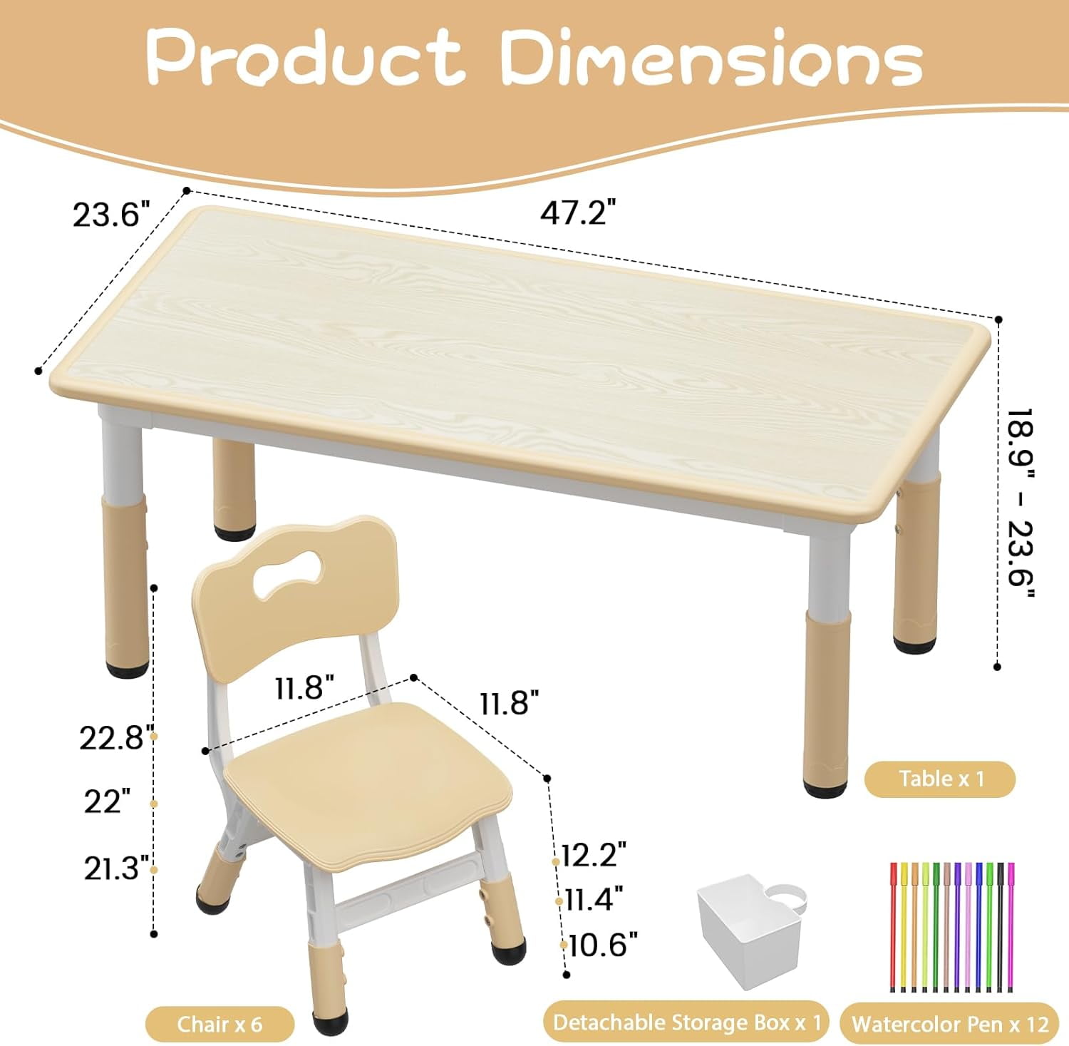 Garvee Kids Activity Table and Chair Set 7-Piece, Adjustable Height, Light Yellow