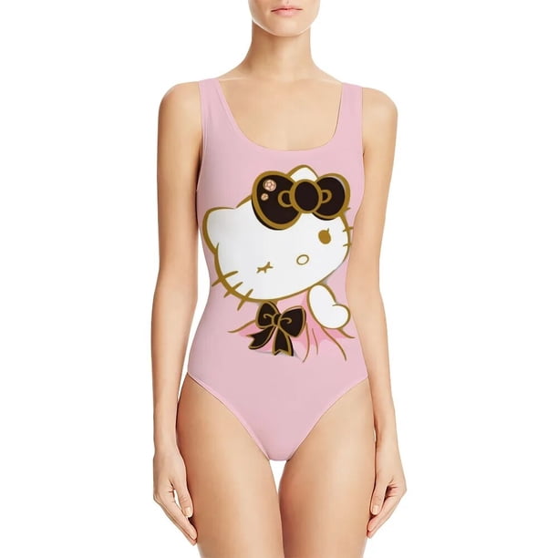 Traje de baño Kawaii de Hello Kitty de una pieza, Sanrio Y2K con perforación caliente, tirantes negros para chica picante, Top fino a la moda para mujer