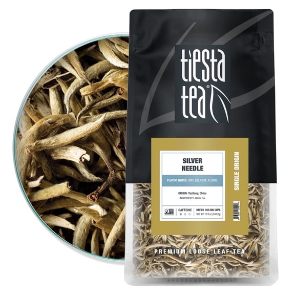 Tiesta Tea - Silver Needle White Tea, Single Origin Premium White Loose Leaf from China, 100% Pure Unblended Low Caffeinated Tea, Make Hot or Iced Tea & Up to 200 Cups - 12oz Resealable Bulk Pouch