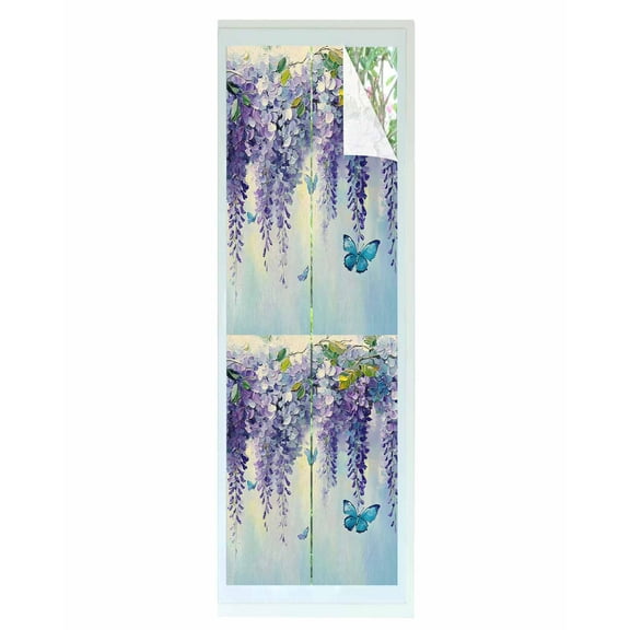 Window Privacy Film Purple Eucalyptus Stained Glass Window Film Decorative Sun Block Window Cover Oil Painting Spring Botanical Window Clings Static Adhesive Sticker for Bathroom 17.7"x78.7"