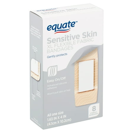 (2 pack) (2 pack) Equate Sensitive Skin XL Flexible Fabric Bandages, 8 Ct