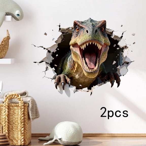 RLESO Dinosaur Wall Decals,3D Large Dino Crack Wall Stickers,19.7"X14.9"|Peel and Stick Wall Art for Bedroom,Playroom,Classroom \U2013 Fun Kids Room Decor,Educational Theme,Easy to Apply&Remove