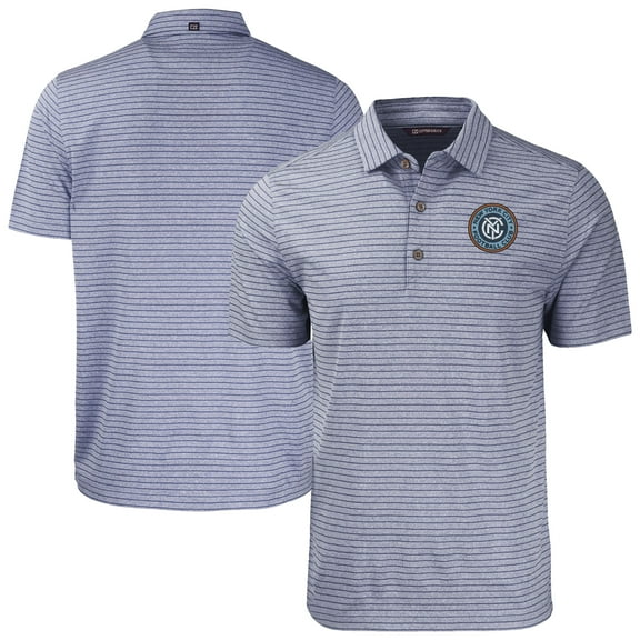 Men's-Cutter & Buck Heather Navy New York City FC Big & Tall Forge Eco Heather Stripe Stretch Recycled Polo