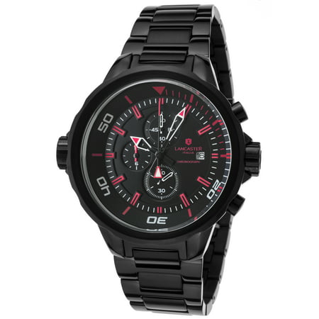 Lancaster Italy Ola0669mb-Bk-Nr-Rs Men's Space Shuttle Chronograph Black Ip Ss, Dial & Case Red Accent Watch