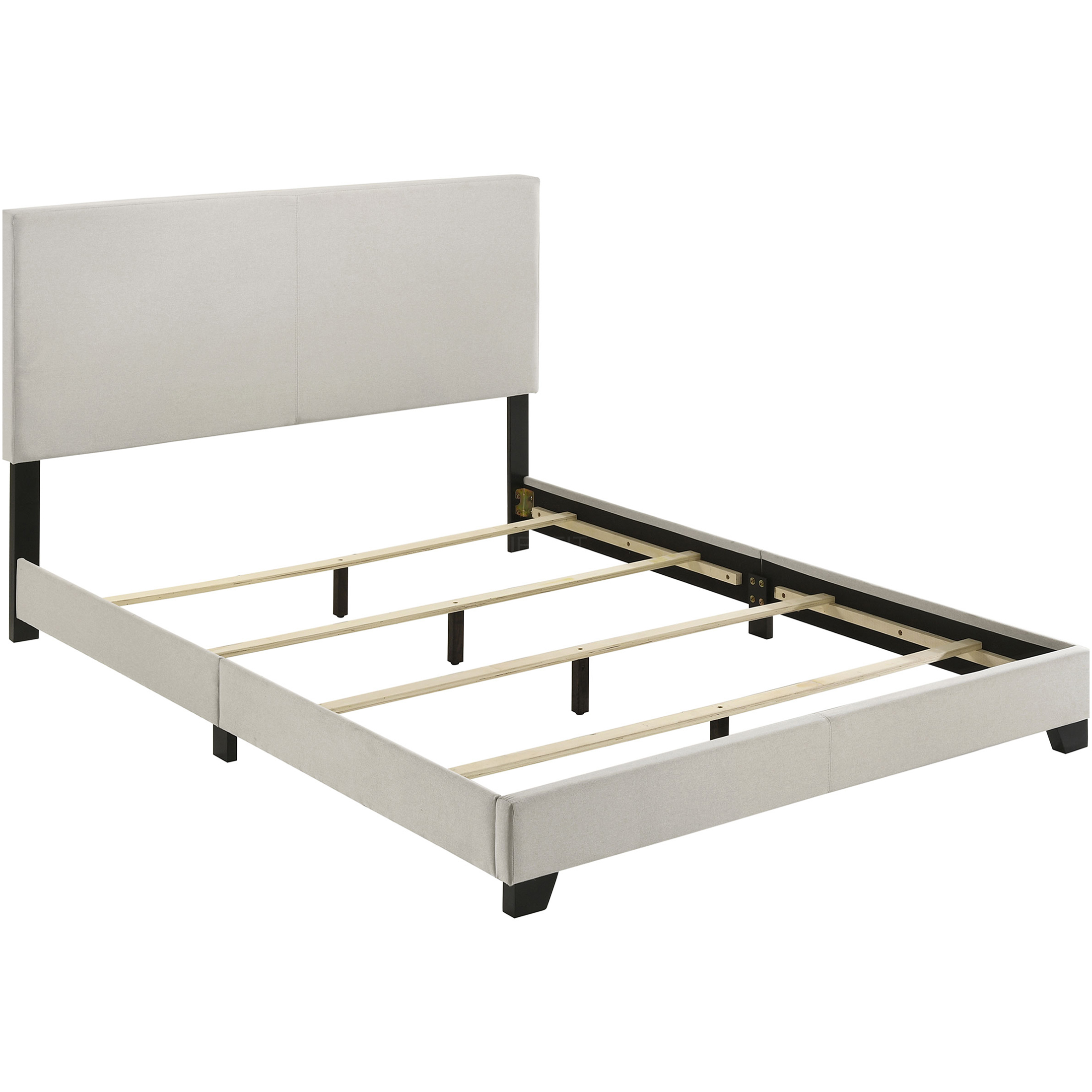 JERFIT Queen Upholstered Bed Frame with Padded Headboard, Cream Fabric Platform Bed with Wood Slat Support, No Box Spring Needed, Modern Bedroom Furniture