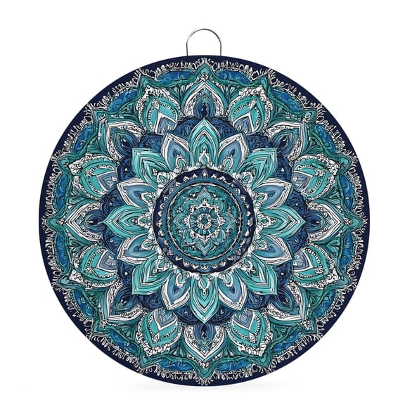 Welcome Sign Front Door Decorations, Turquoise Blue Boho Round Wall Art Outdoor Metal Wreaths, Country Vintage Abstract Medallion Art Seasonal Hanging Sign for Home Porch Decor Warming Gift 6 In