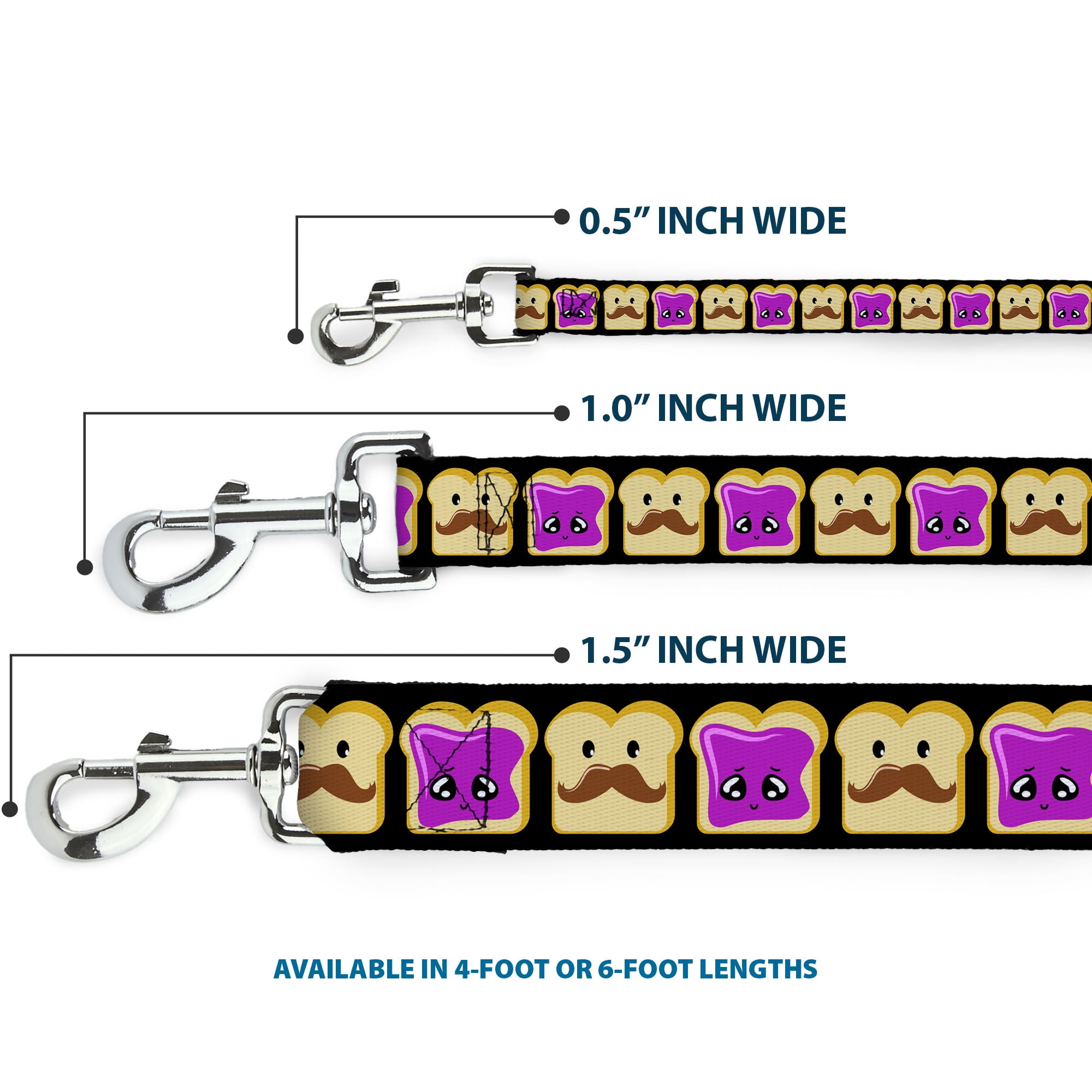 Buckle-Down Pet Leash, Dog Leash, Peanut Butter Mustache Jelly, 6 Feet Long 1.0 Inch Wide