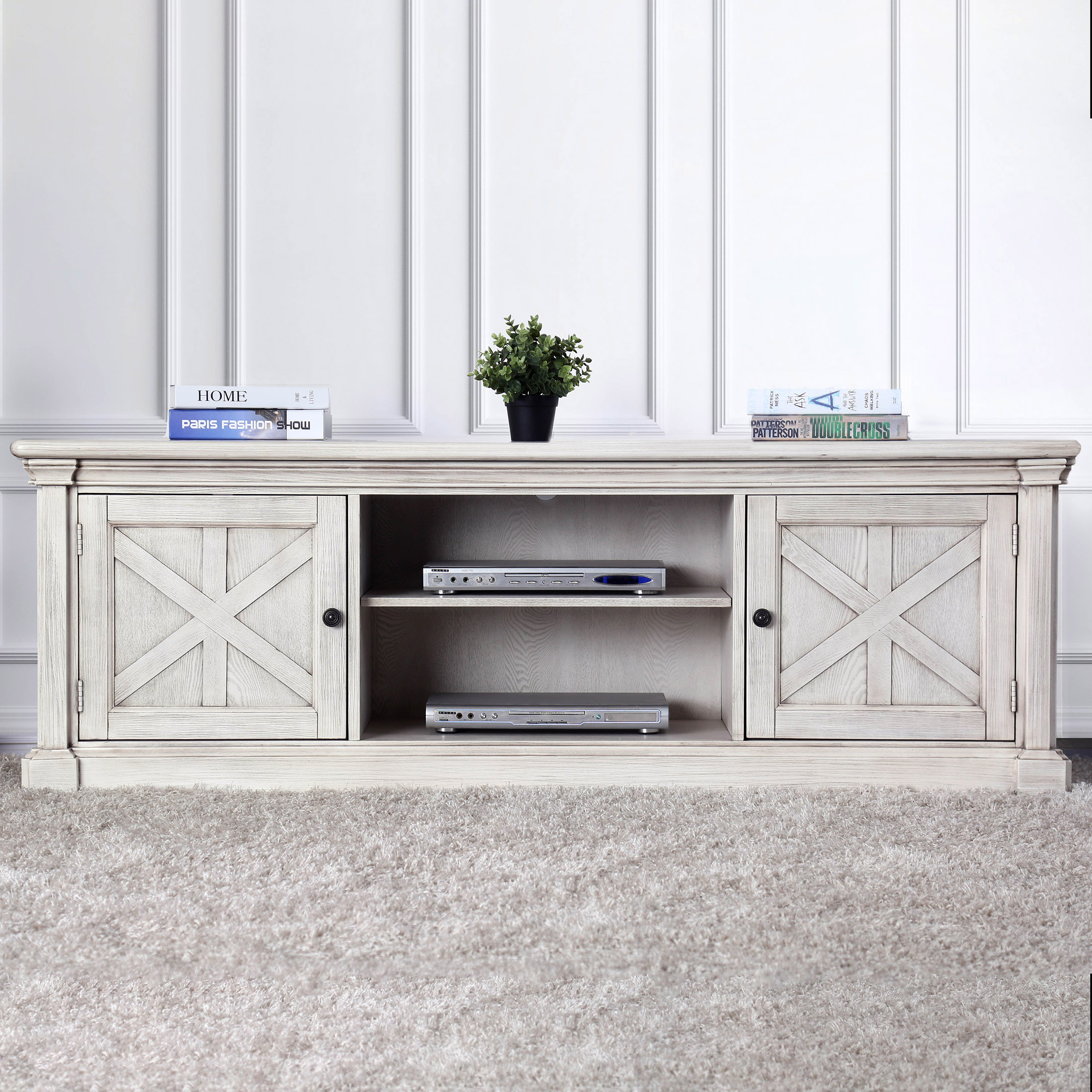 Furniture of America Randall TV Stand for TVs up to 80", Antique White