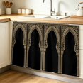 thumbnail image 2 of Double Arches Cabinet Curtains for Kitchen 28"W x 51"L, Vintage Traditional Black Gold Floral Symmetrical Under Sink Skirt Magic Tape Short Curtain Decorative Privacy Panel for Pantry Cabinet Opening, 2 of 9