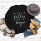 thumbnail image 3 of Sudadera de mujer con cuello redondo, diseño de patrón de letras, manga larga, sudadera informal holgada con capucha para uso diario, blanco (fuente negra) S, 3 of 5
