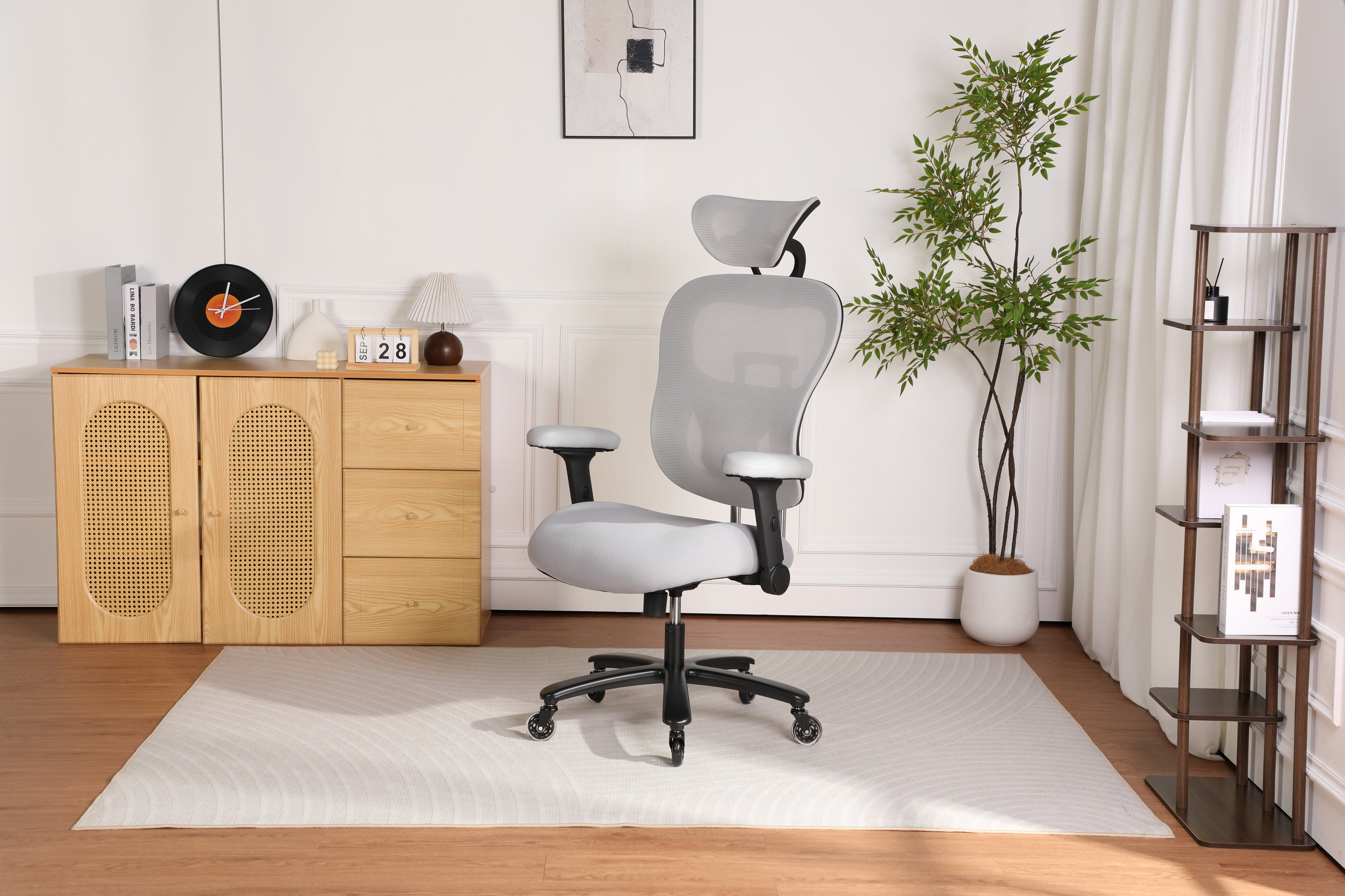 500LBS Big and Tall Office Chair Mesh Breathable, Gaming Chair with Adjustable Backrest Height & Headrest Angle & Adaptive Lumbar Lupport, Executive Computer Desk Chair with 2D Flip-Up Arms, Grey