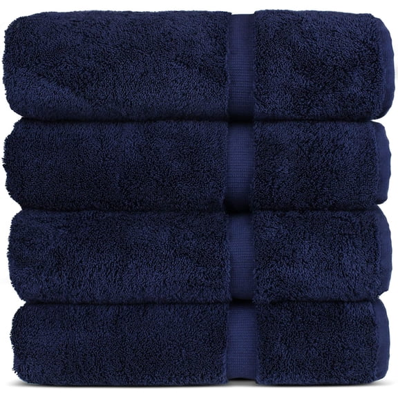 100% Cotton Premium Turkish Towels for Bathroom | 27'' x 54'' (4-Piece Bath Towels - Navy Blue)