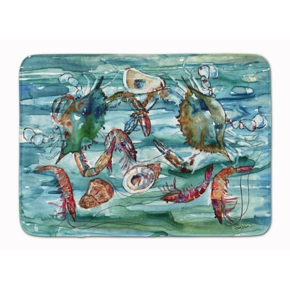 Crabs, Shrimp and Oysters in Water Machine Washable Memory Foam Mat