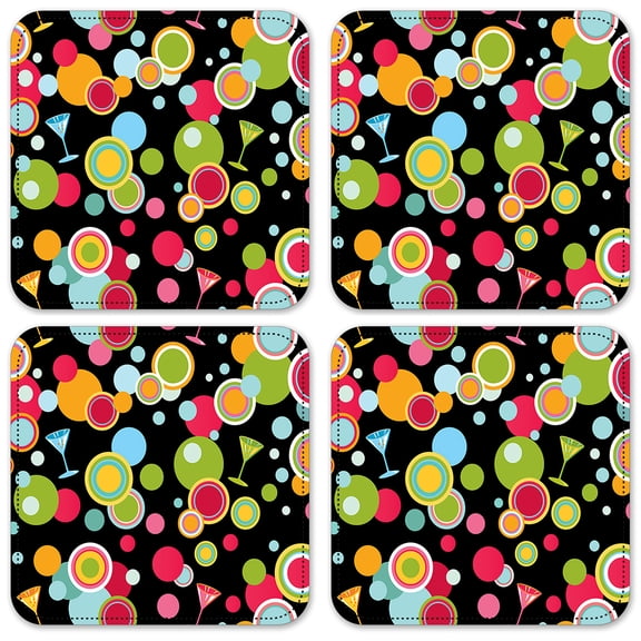 Vinyl Drink Coasters - Set of 4 - Martini Polka Dots